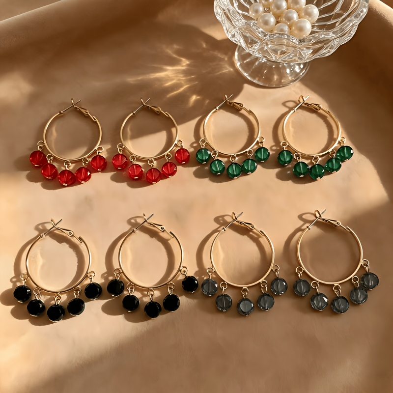 Vintage Fashion Tassel Sparkly Round Hoop Earrings